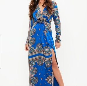 Paisley wrap front cobalt maxi blue dress